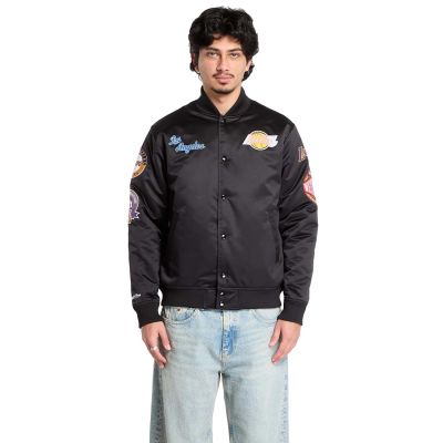 Mitchell & Ness NBA Blackout Heavyweight Lakers Satin Jacket - Juoda - Striukė